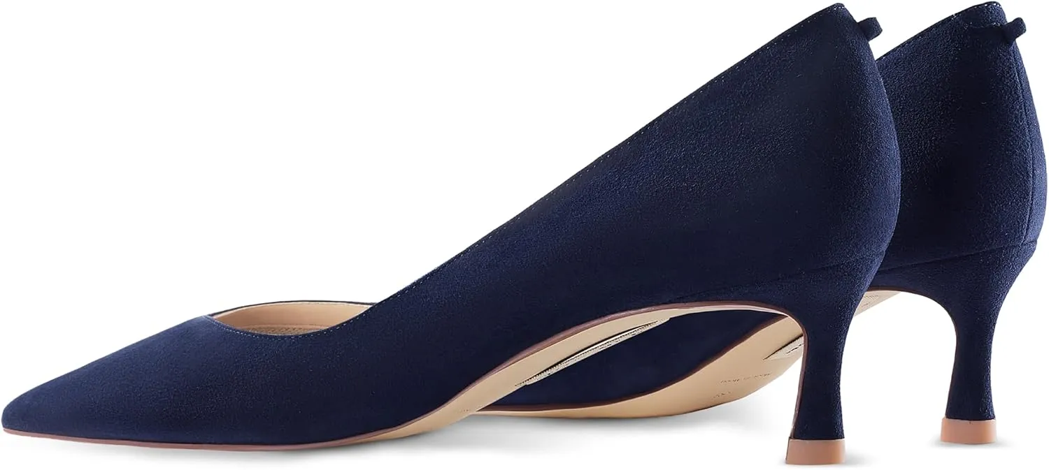7or9 Kitten Heels for Women Comfortable Leather High Heels Pointed Toe Women's Pumps Black Heels 2"