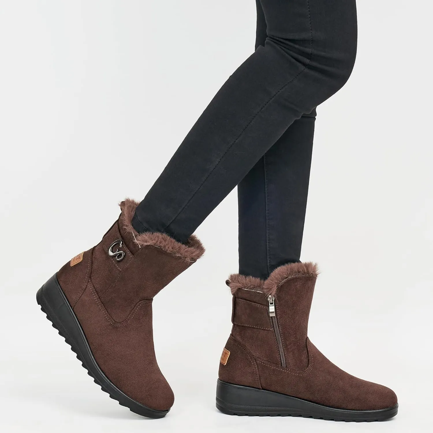 Ablanczoom Winter Boots for Women Snow: Comfortable Zipper Suede Warm Fur Lined Ankle Booties Non Slip Outdoor Womens Boot