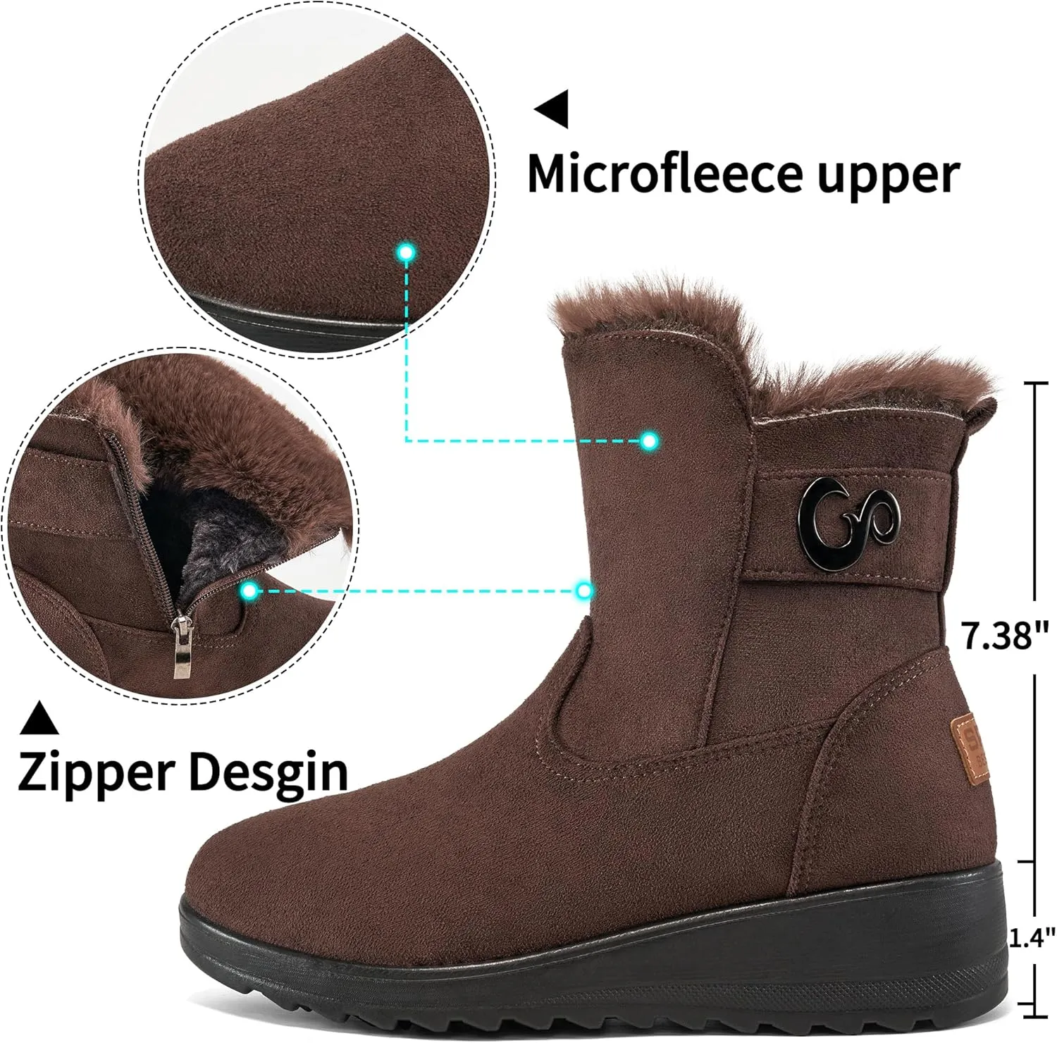Ablanczoom Winter Boots for Women Snow: Comfortable Zipper Suede Warm Fur Lined Ankle Booties Non Slip Outdoor Womens Boot