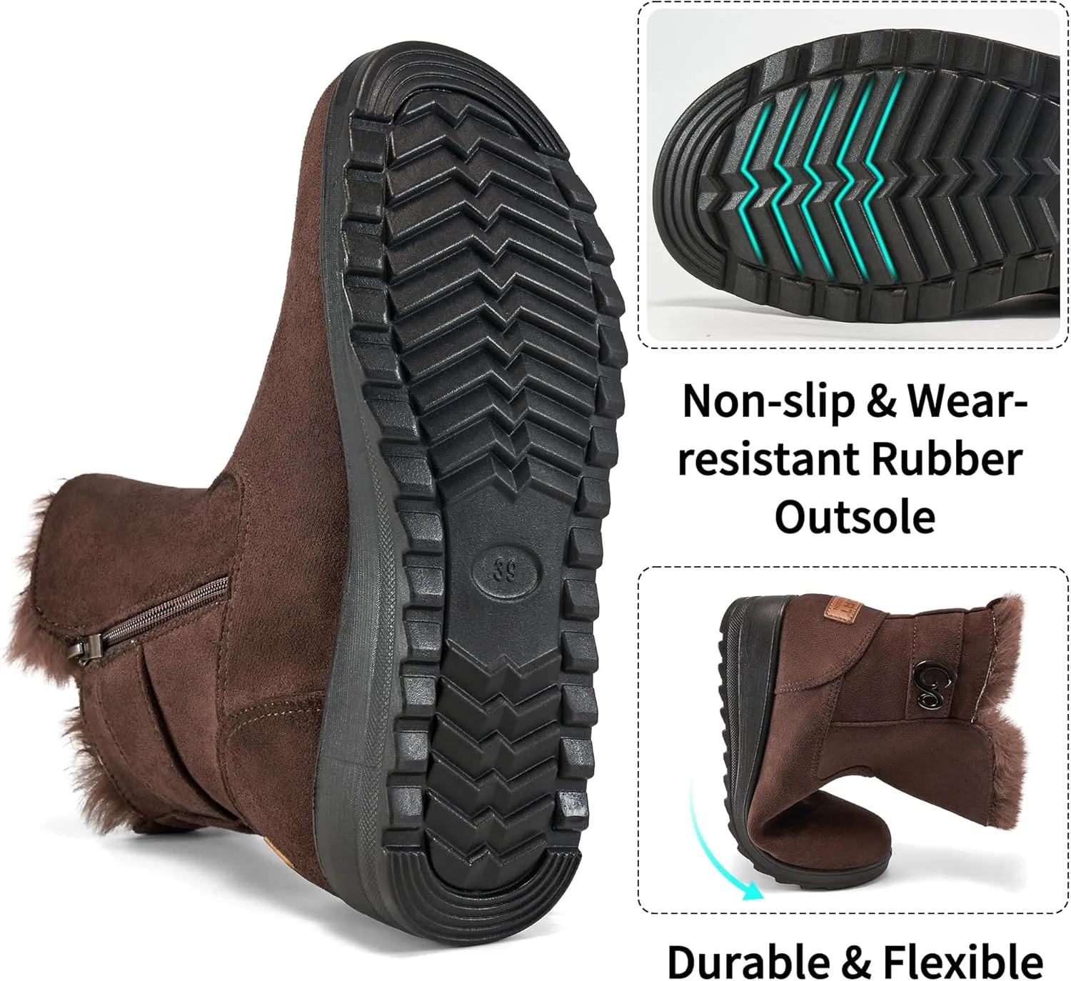 Ablanczoom Winter Boots for Women Snow: Comfortable Zipper Suede Warm Fur Lined Ankle Booties Non Slip Outdoor Womens Boot
