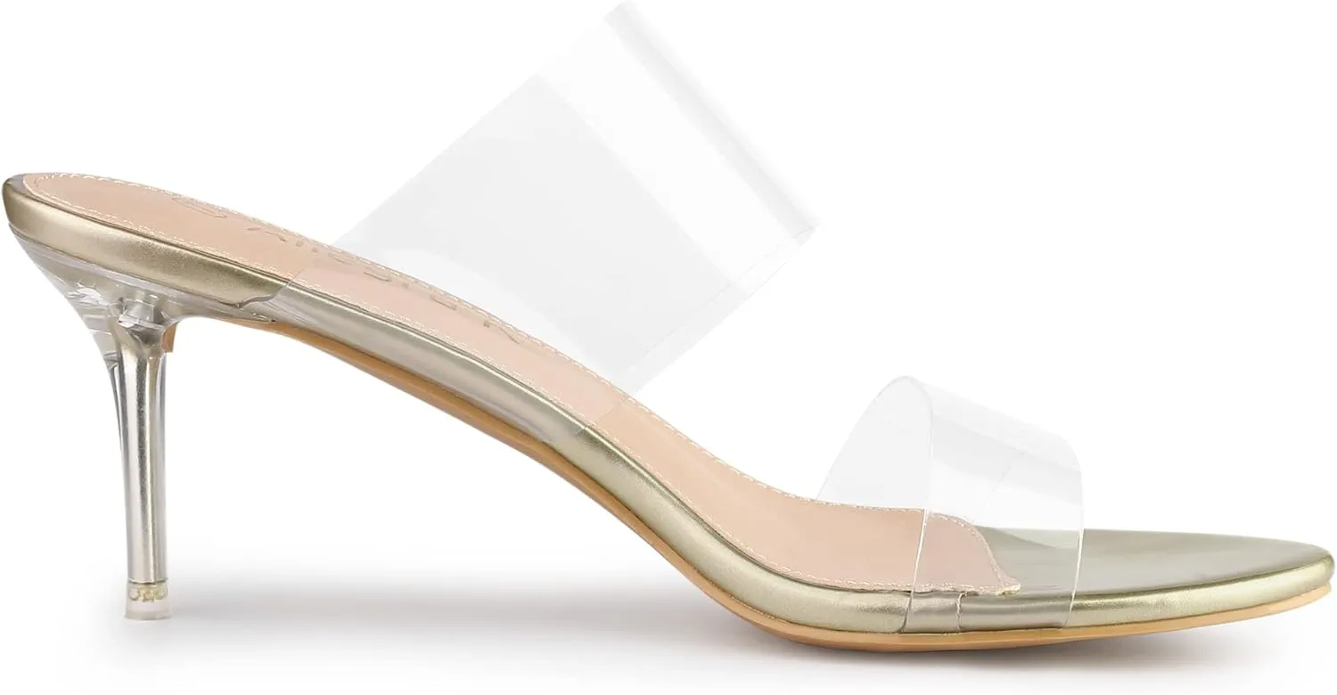 Allegra K Women's Clear Slide Stiletto Heel Clear Sandals