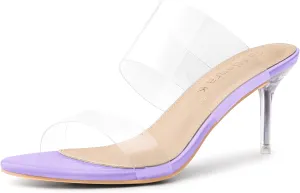 Allegra K Women's Clear Slide Stiletto Heel Clear Sandals