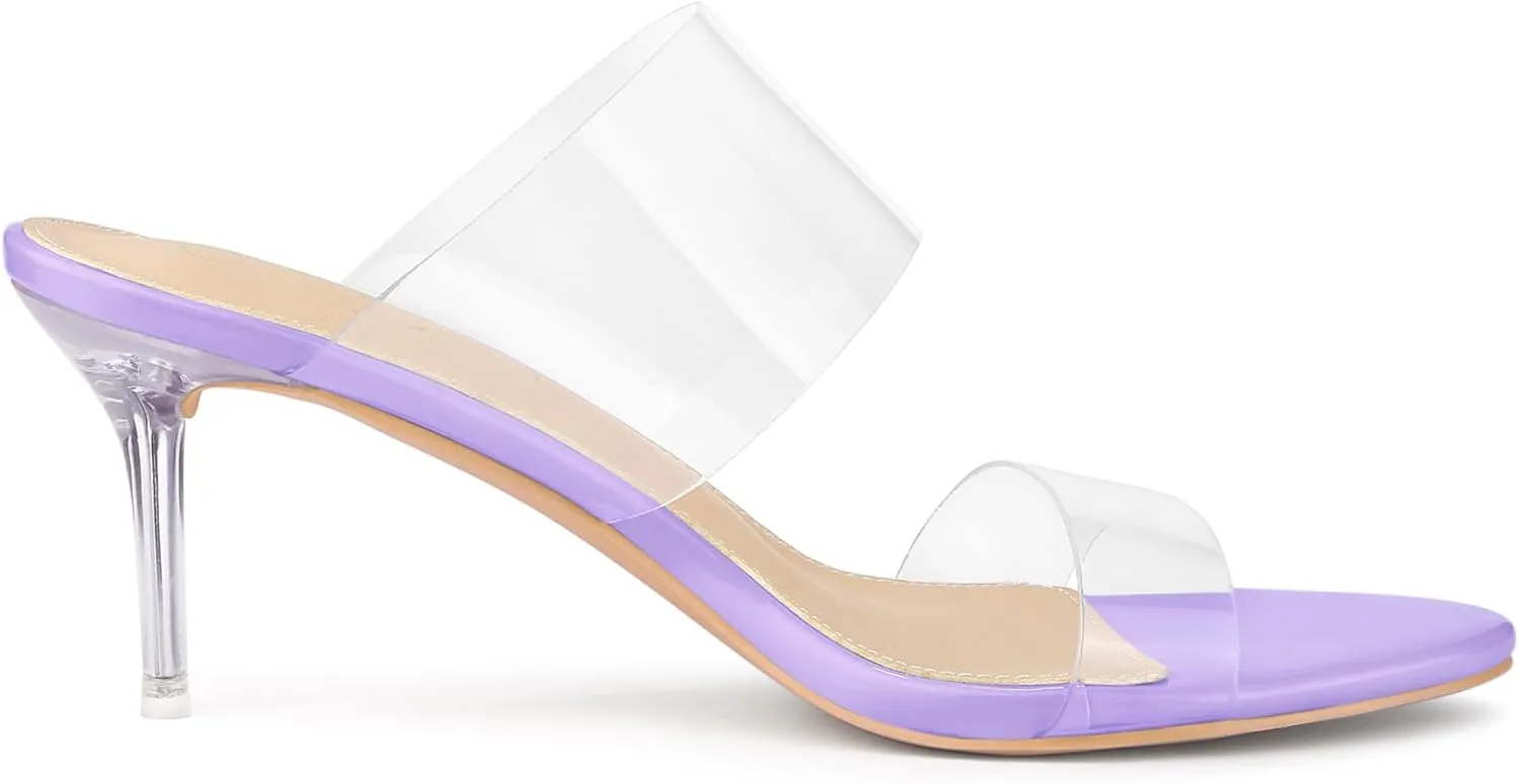 Allegra K Women's Clear Slide Stiletto Heel Clear Sandals