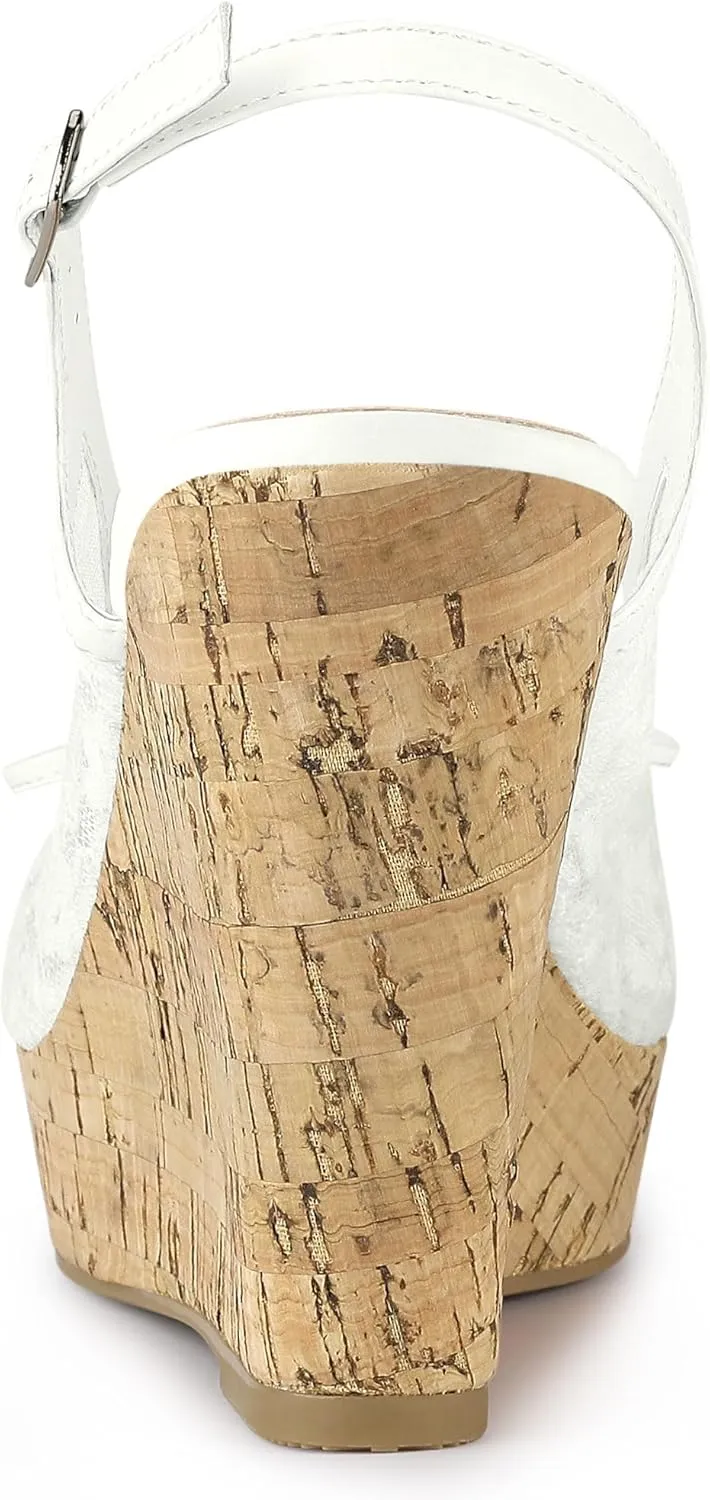 Allegra K Women's Lace Platform Wedges Wedge Heel Sandals