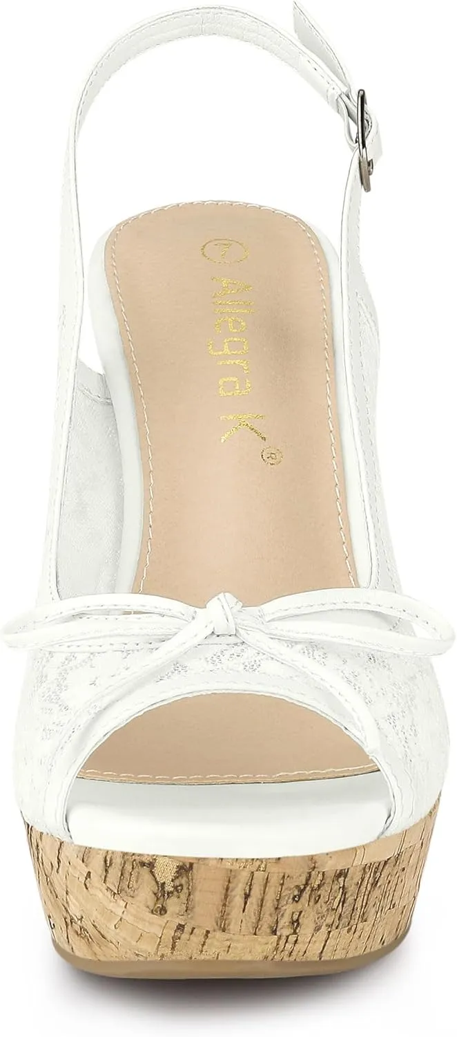 Allegra K Women's Lace Platform Wedges Wedge Heel Sandals