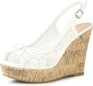 Allegra K Women's Lace Platform Wedges Wedge Heel Sandals