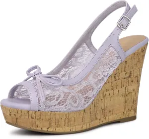 Allegra K Women's Lace Platform Wedges Wedge Heel Sandals