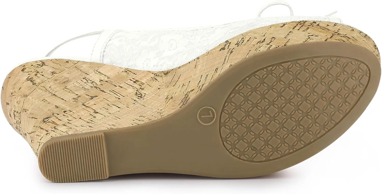Allegra K Women's Lace Platform Wedges Wedge Heel Sandals