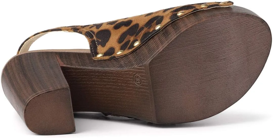 Allegra K Women's Open Toe Slingback Platform Chunky Heels Sandals
