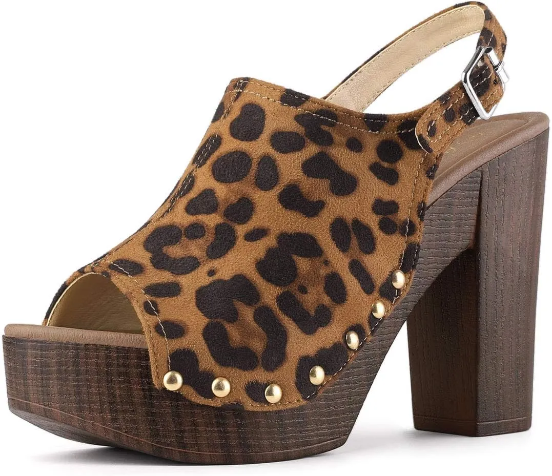 Allegra K Women's Open Toe Slingback Platform Chunky Heels Sandals