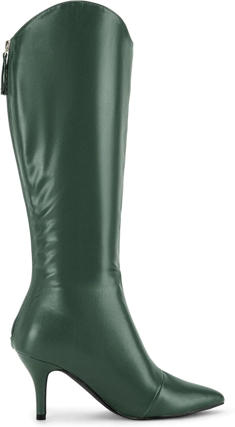 Allegra K Women's Pointed Toe Stiletto Heel Knee High Boots