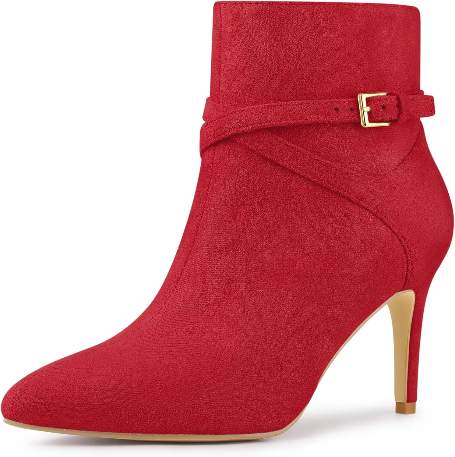 Allegra K Women's Pointy Toe Buckle Cross Straps Stiletto Heel Ankle Boots