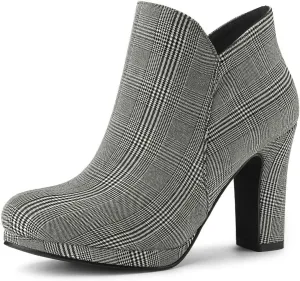 Allegra K Women's Round Toe Chunky Heeled Ankle Heel Boots