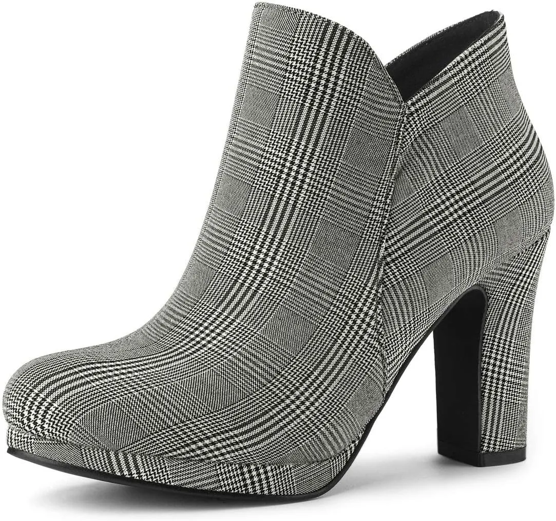 Allegra K Women's Round Toe Chunky Heeled Ankle Heel Boots