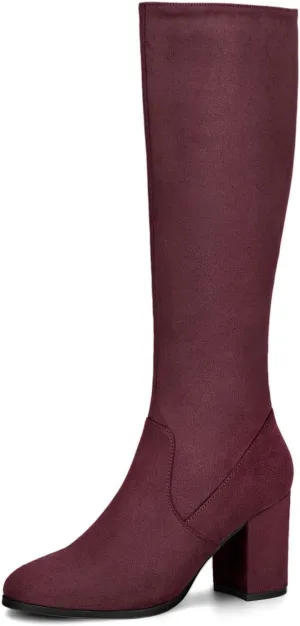 Allegra K Women's Side Zipper Chunky Heel Knee High Boots