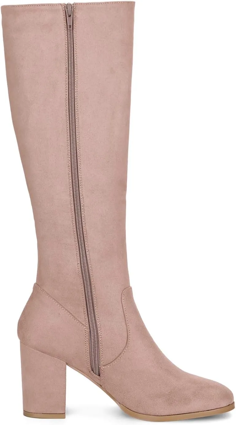 Allegra K Women's Side Zipper Chunky Heel Knee High Boots