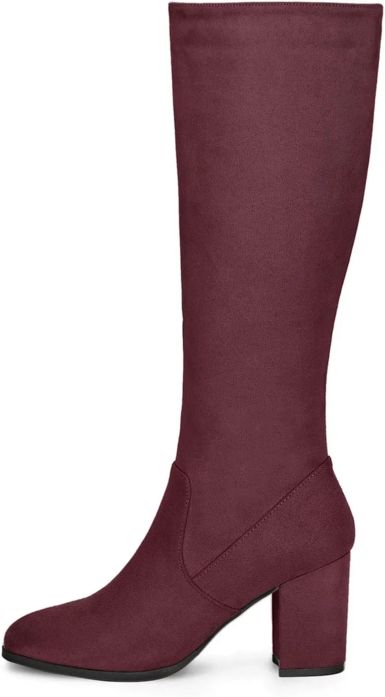 Allegra K Women's Side Zipper Chunky Heel Knee High Boots