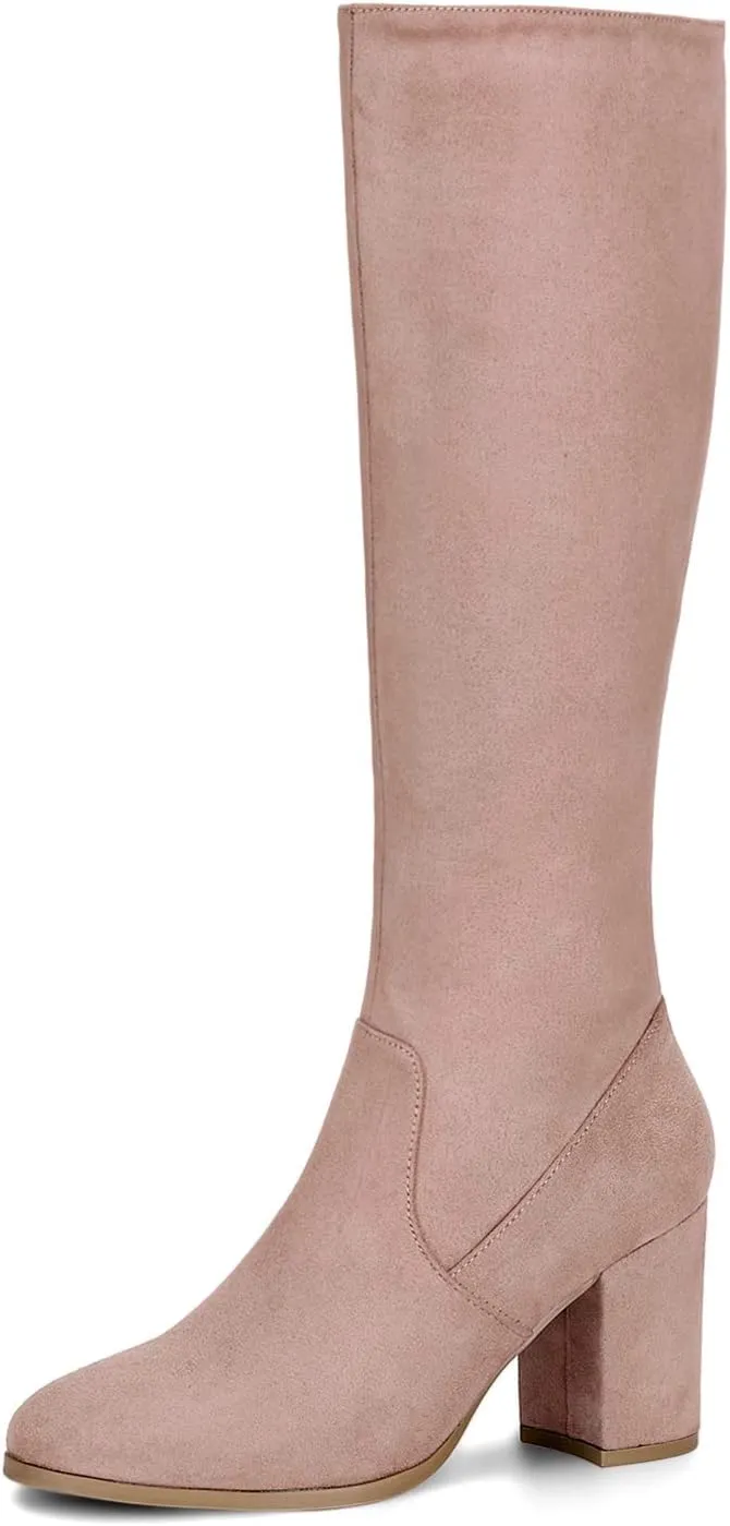 Allegra K Women's Side Zipper Chunky Heel Knee High Boots
