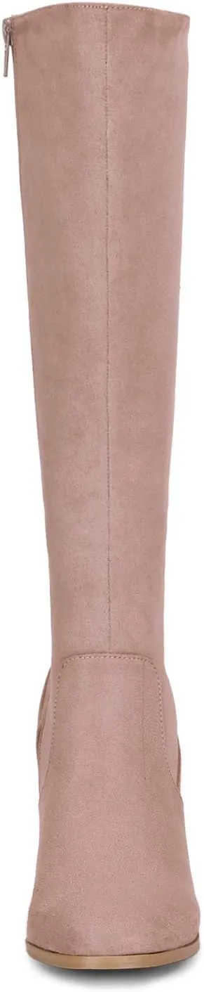 Allegra K Women's Side Zipper Chunky Heel Knee High Boots