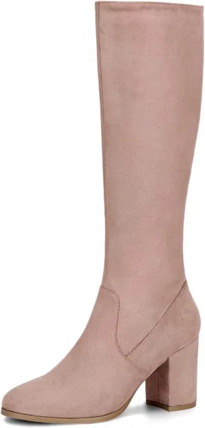 Allegra K Women's Side Zipper Chunky Heel Knee High Boots