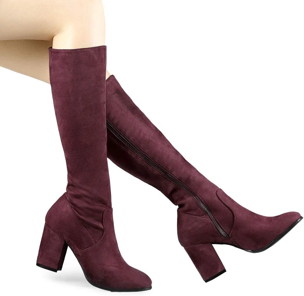 Allegra K Women's Side Zipper Chunky Heel Knee High Boots