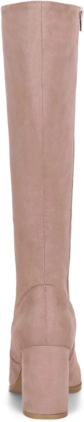 Allegra K Women's Side Zipper Chunky Heel Knee High Boots