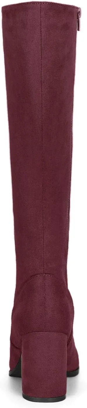 Allegra K Women's Side Zipper Chunky Heel Knee High Boots