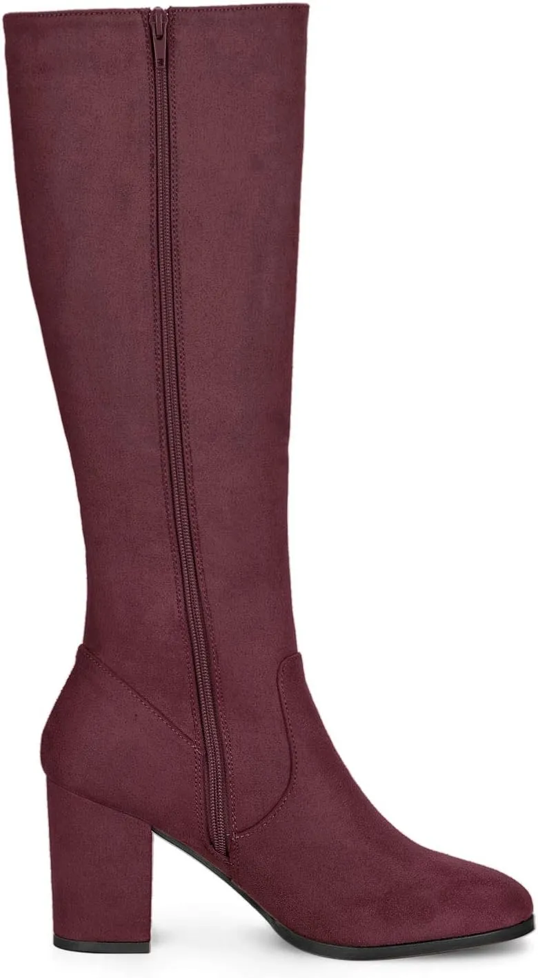 Allegra K Women's Side Zipper Chunky Heel Knee High Boots