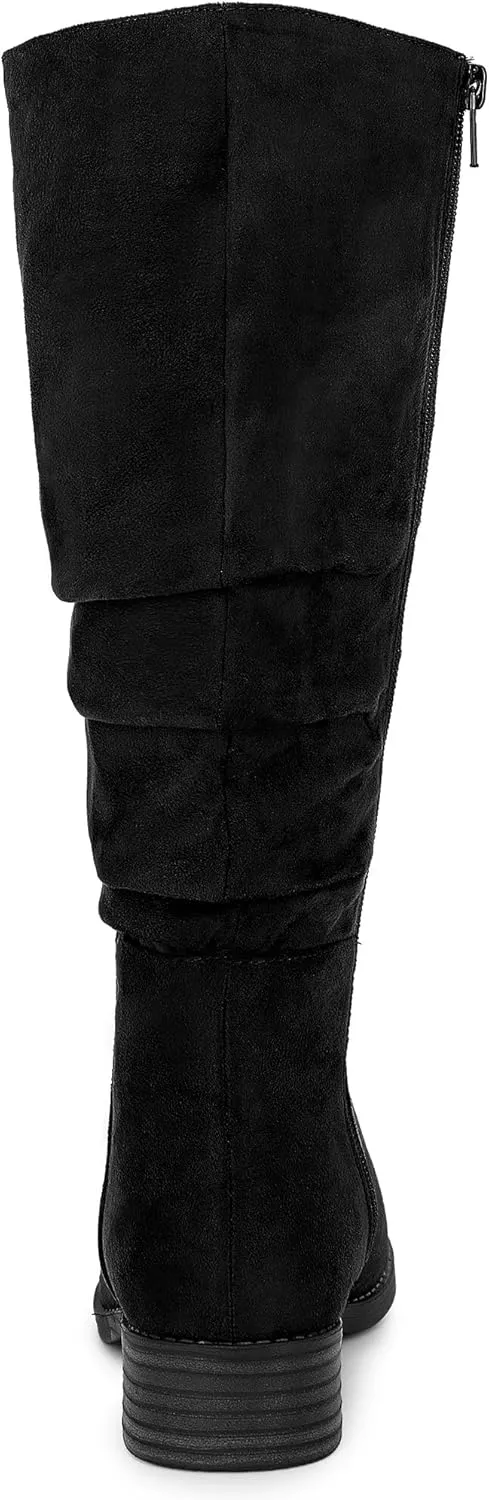 Allegra K Women's Slouch Round Toe Low Heel Boots Knee High Boots