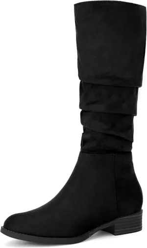 Allegra K Women's Slouch Round Toe Low Heel Boots Knee High Boots