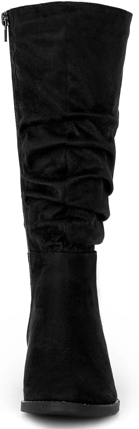 Allegra K Women's Slouch Round Toe Low Heel Boots Knee High Boots