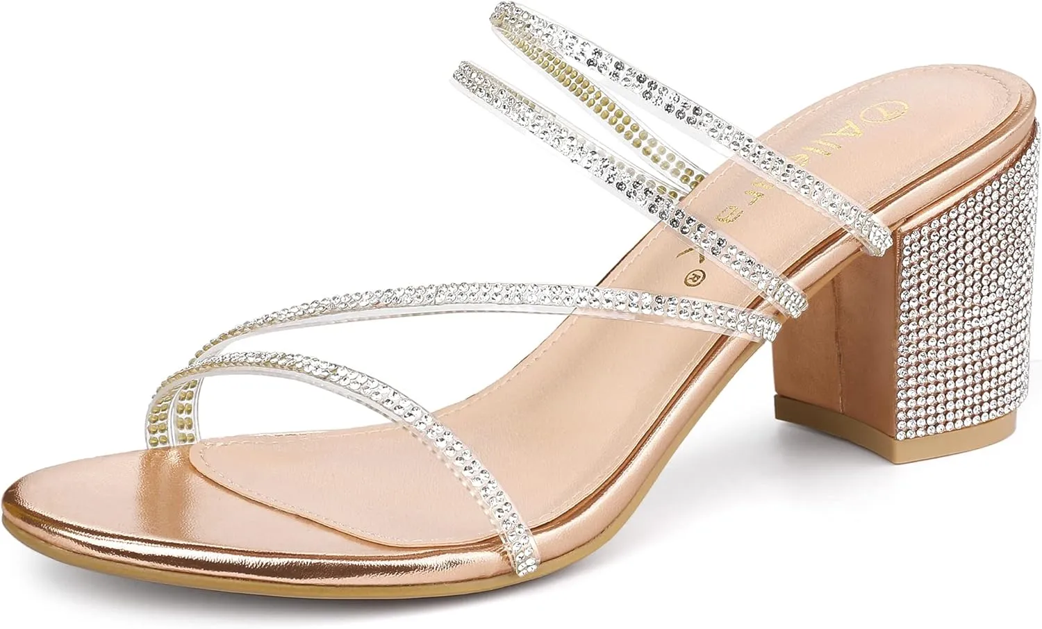 Allegra K Women's Strappy Rhinestone Block Heel Slide Sandals