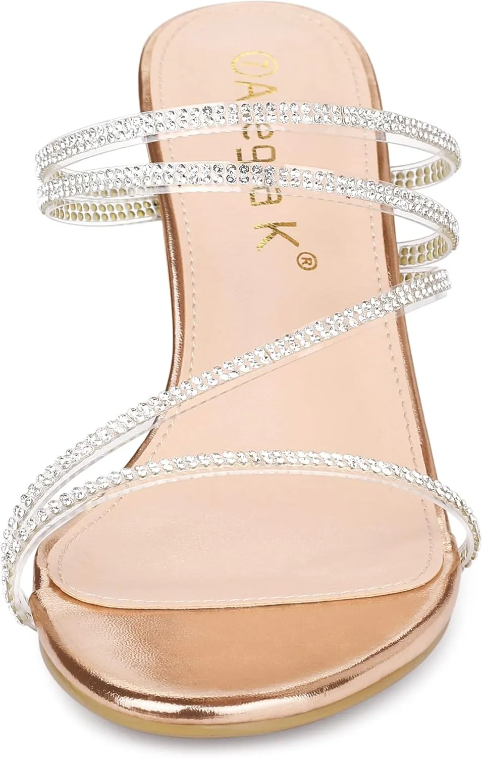 Allegra K Women's Strappy Rhinestone Block Heel Slide Sandals