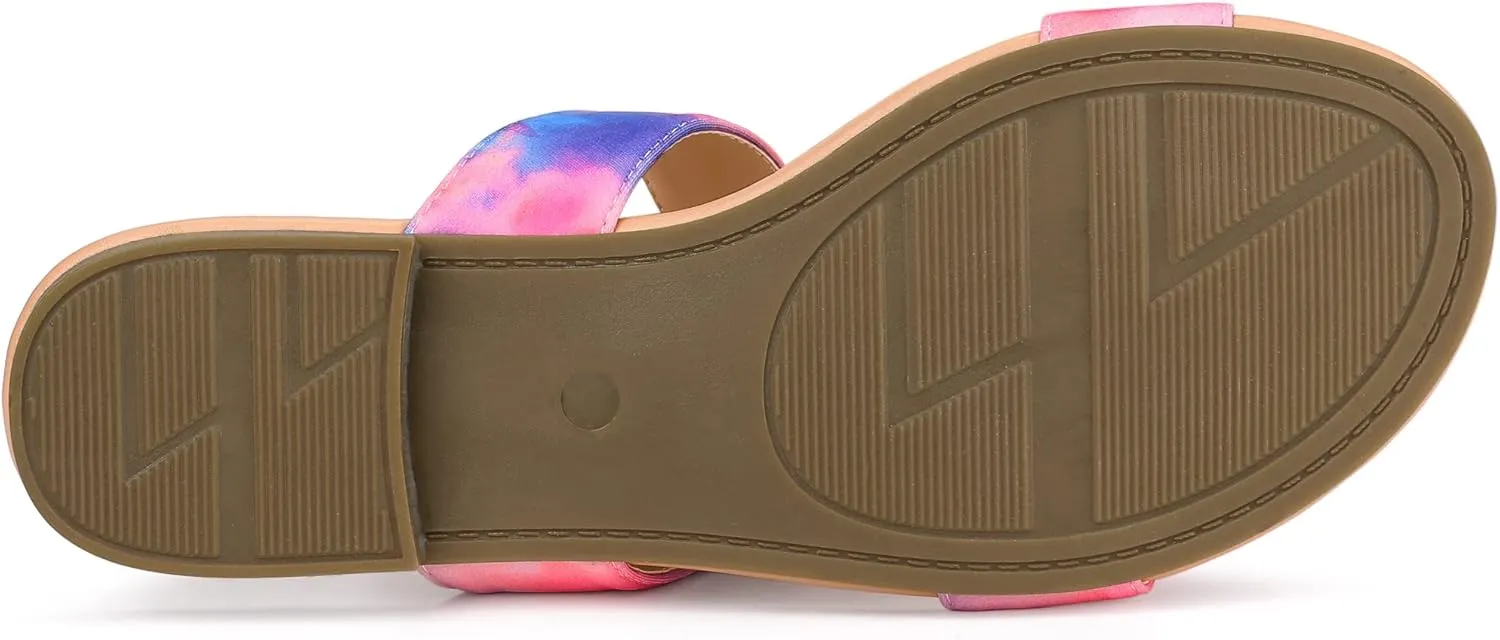 Allegra K Women's Tie Dye Open Toe Slides Slippers Slip on Flats Slides Sandals