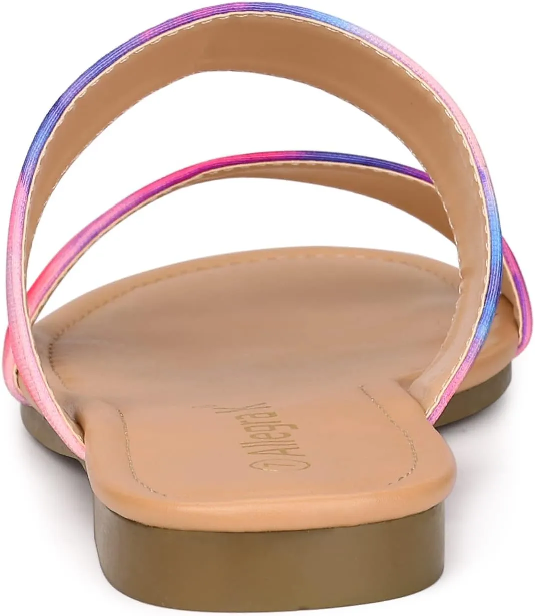 Allegra K Women's Tie Dye Open Toe Slides Slippers Slip on Flats Slides Sandals