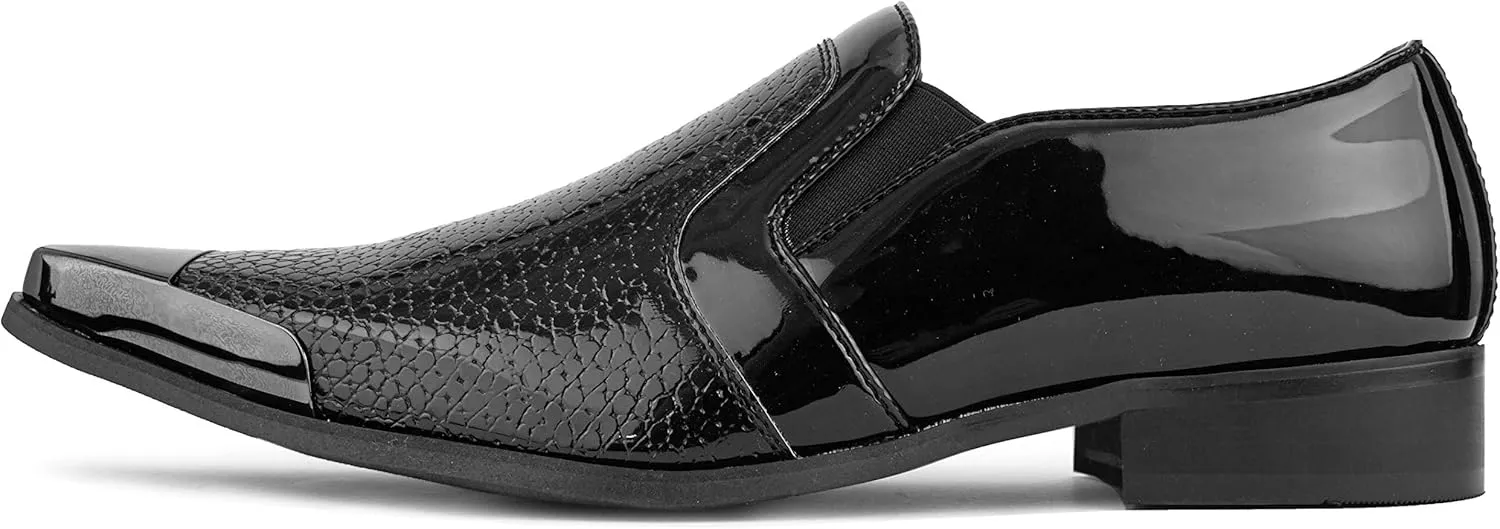 Amali Davis - Men's Dress Shoes, Exotic Patent Loafers for Men - Gun Metal Metallic Tip Smoking Slippers, Dress Shoes for Men - The Original, Designer Shoes