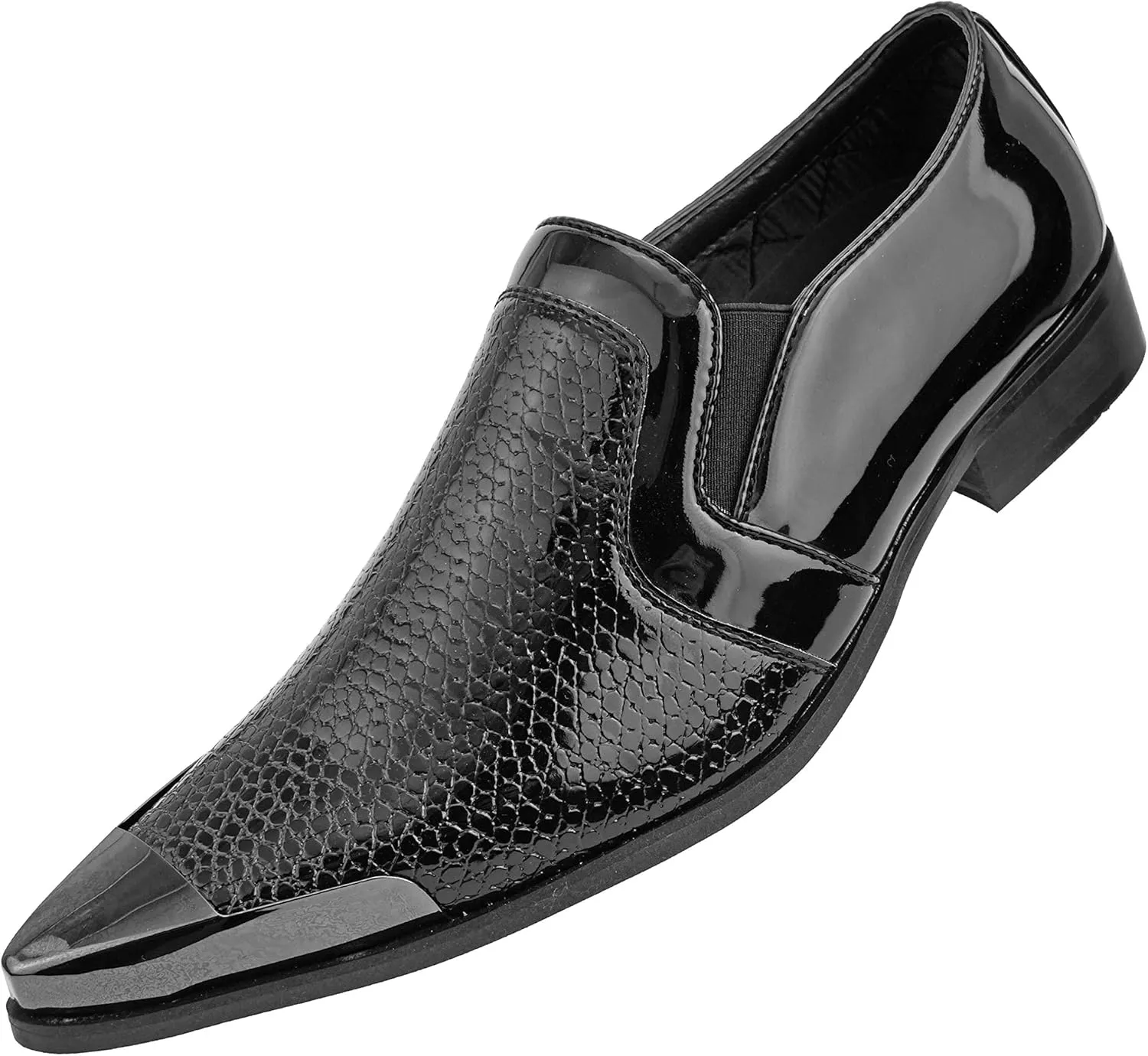 Amali Davis - Men's Dress Shoes, Exotic Patent Loafers for Men - Gun Metal Metallic Tip Smoking Slippers, Dress Shoes for Men - The Original, Designer Shoes