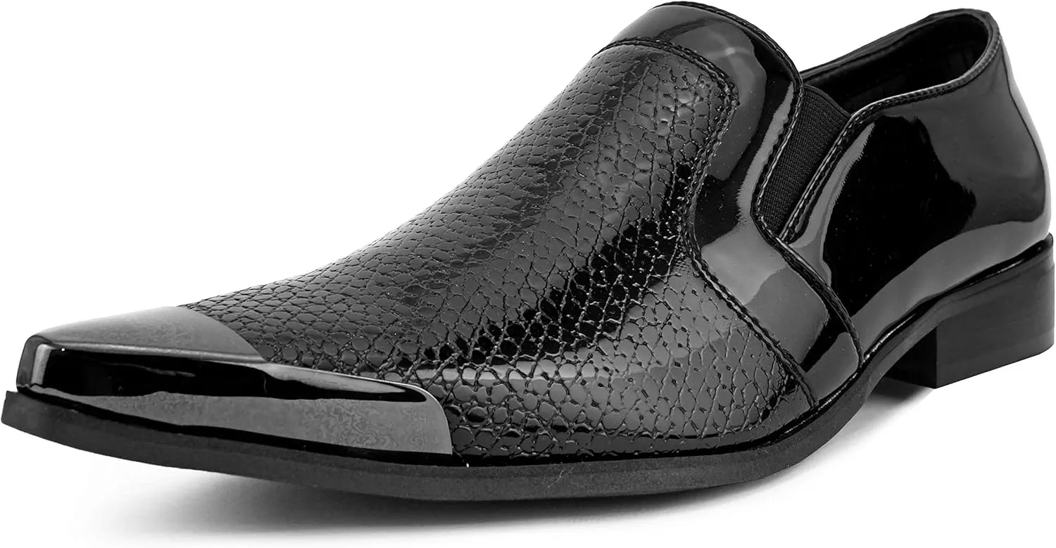 Amali Davis - Men's Dress Shoes, Exotic Patent Loafers for Men - Gun Metal Metallic Tip Smoking Slippers, Dress Shoes for Men - The Original, Designer Shoes