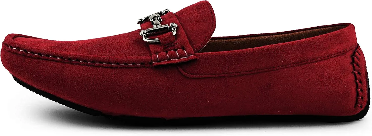 Amali Walken Men's Casual Slip-On Loafers, Driving Moccasin Shoes for Men with Silver Buckle, Available in Plush Microfiber and PU Leather