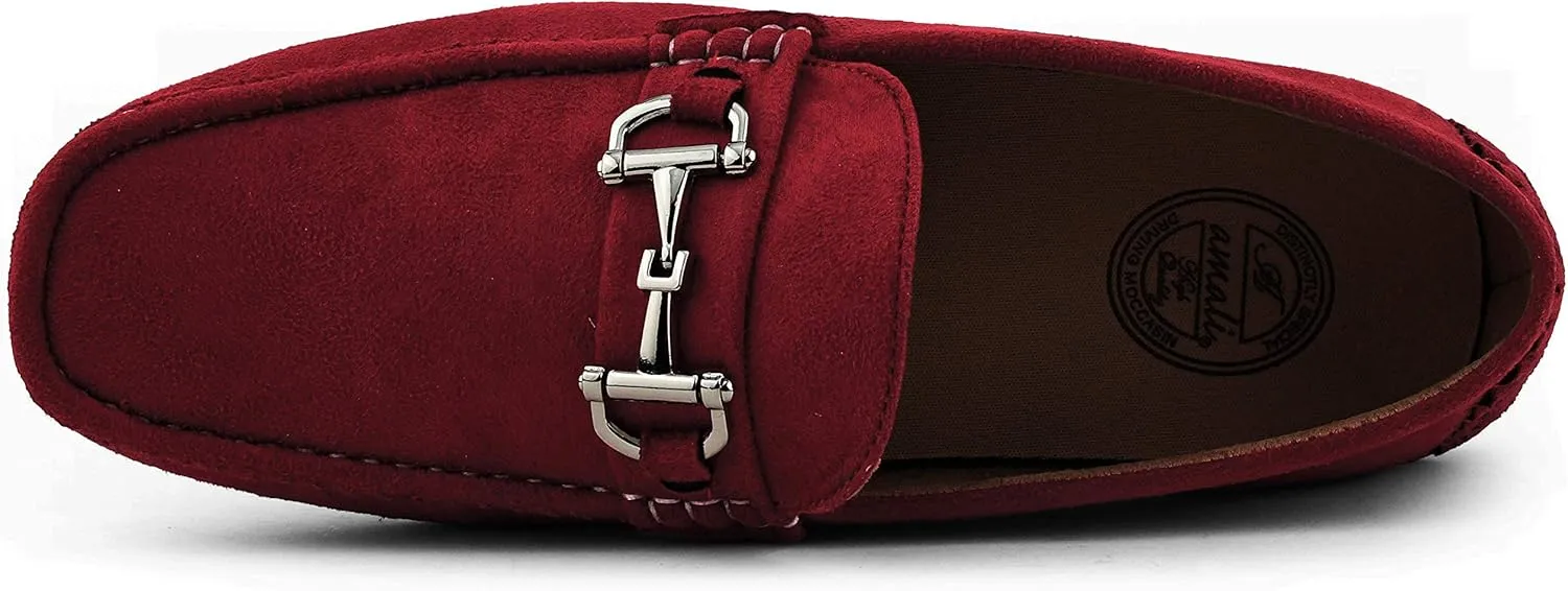 Amali Walken Men's Casual Slip-On Loafers, Driving Moccasin Shoes for Men with Silver Buckle, Available in Plush Microfiber and PU Leather