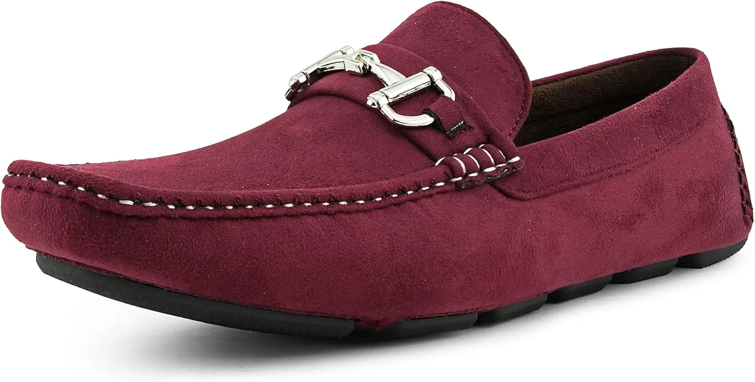 Amali Walken Men's Casual Slip-On Loafers, Driving Moccasin Shoes for Men with Silver Buckle, Available in Plush Microfiber and PU Leather