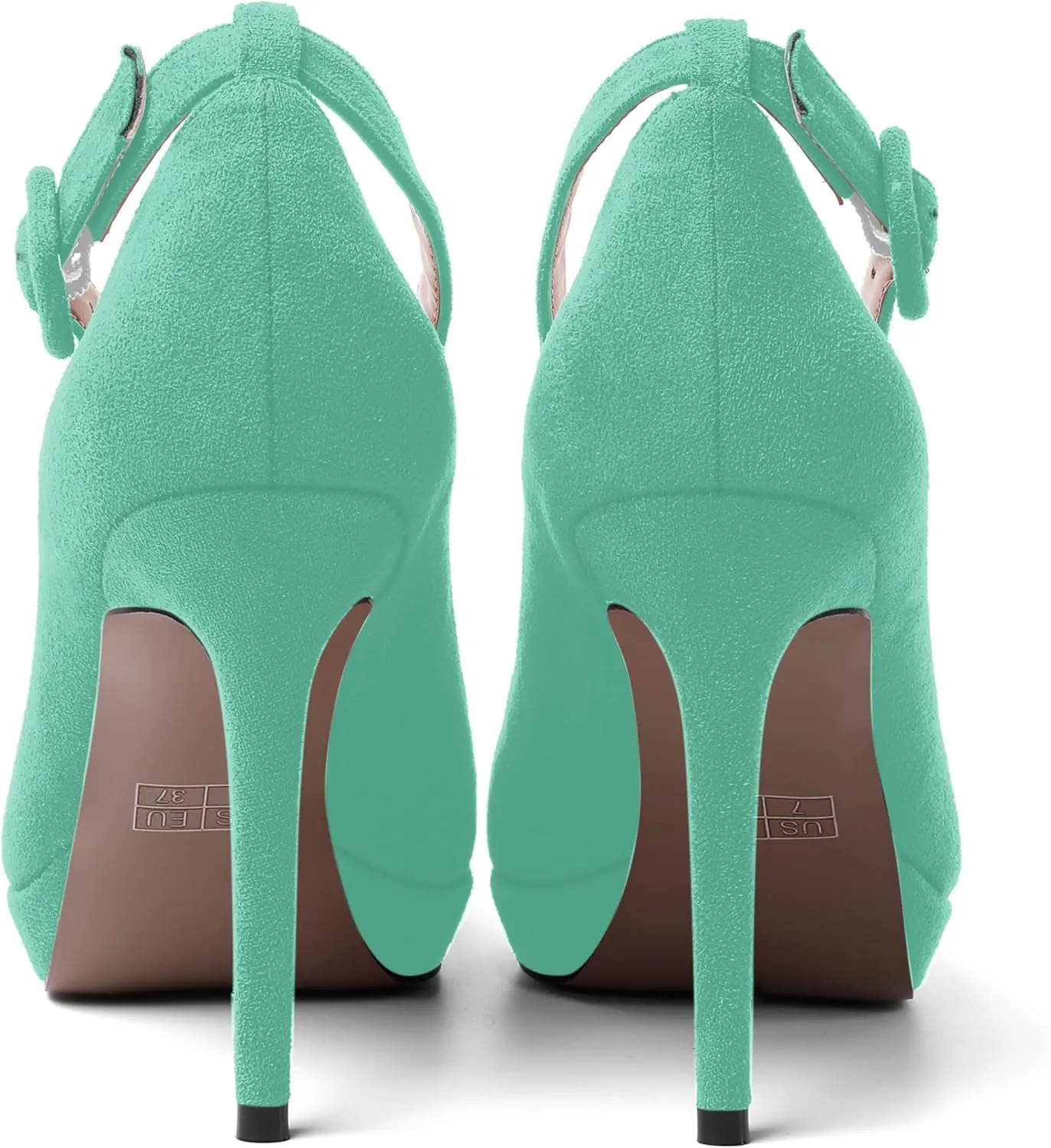 AMBELIGHT Womens Dress Ankle Strap Wedding Suede Buckle Solid Platform Pointed Toe Stiletto High Heel Pumps Shoes 4 Inch