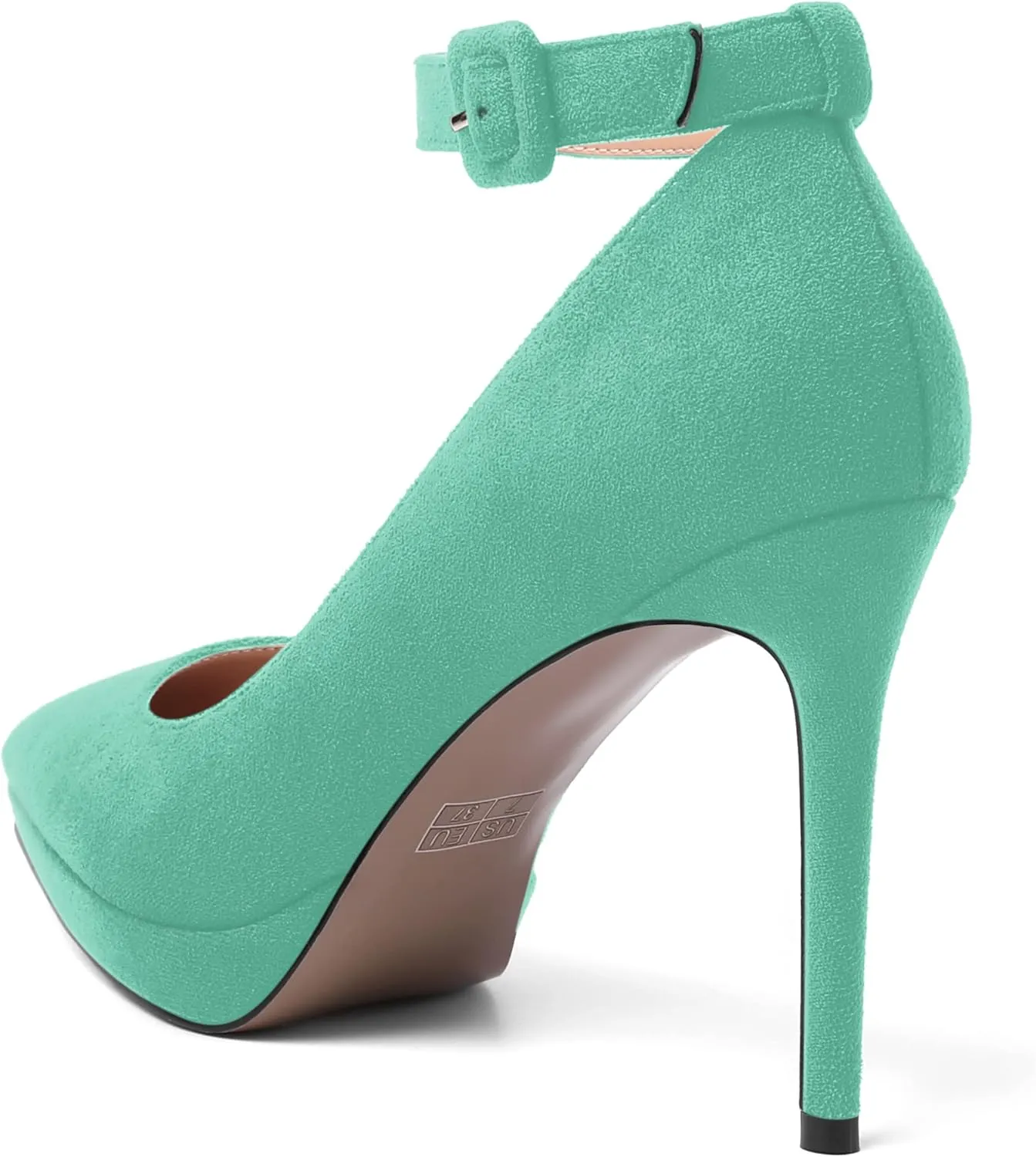 AMBELIGHT Womens Dress Ankle Strap Wedding Suede Buckle Solid Platform Pointed Toe Stiletto High Heel Pumps Shoes 4 Inch