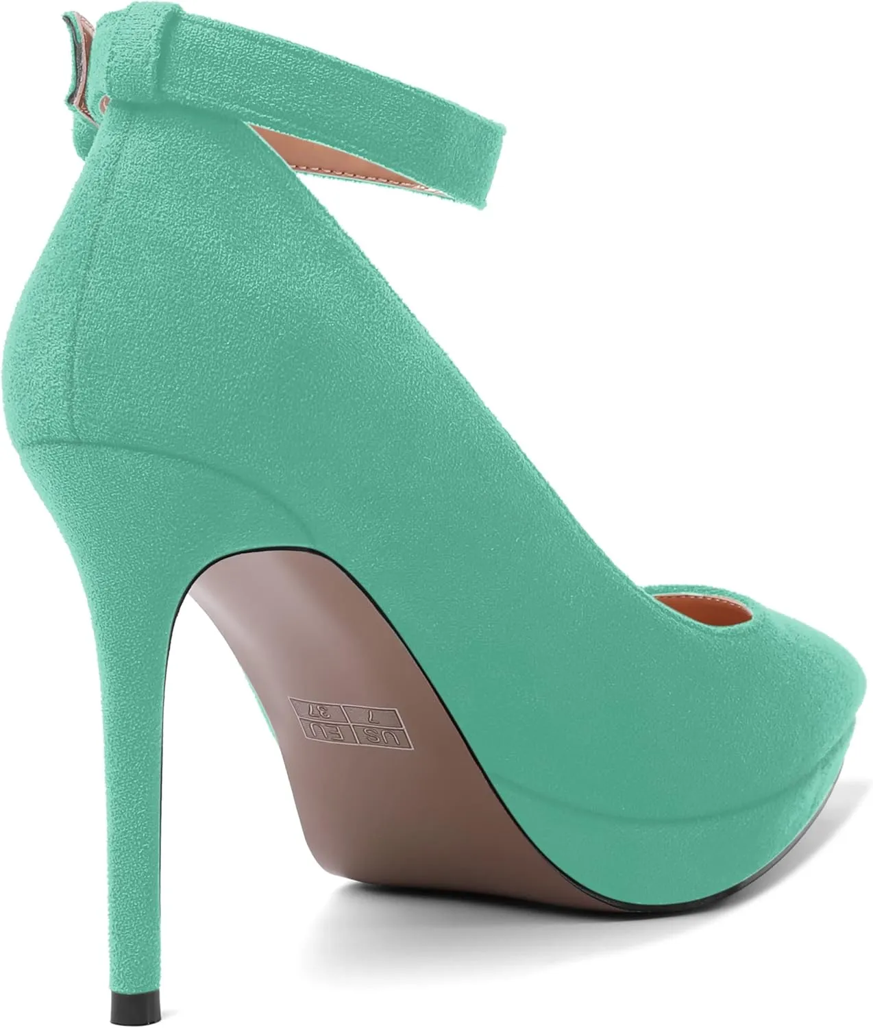 AMBELIGHT Womens Dress Ankle Strap Wedding Suede Buckle Solid Platform Pointed Toe Stiletto High Heel Pumps Shoes 4 Inch