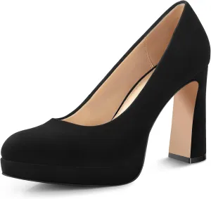 Ankis Platform Heels Women’s Pumps Black White Nude Closed Toe Chunky Heel Shoes