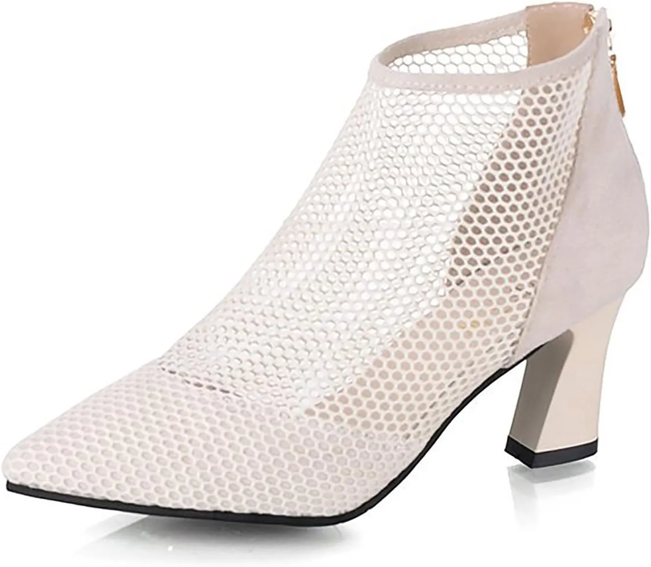 Ankle Boots for Women Mesh Pointed Heel Round Toe Lightweight Comfort Booties Slip on Ladies Fall Boots Dressy Retro Classic Boot