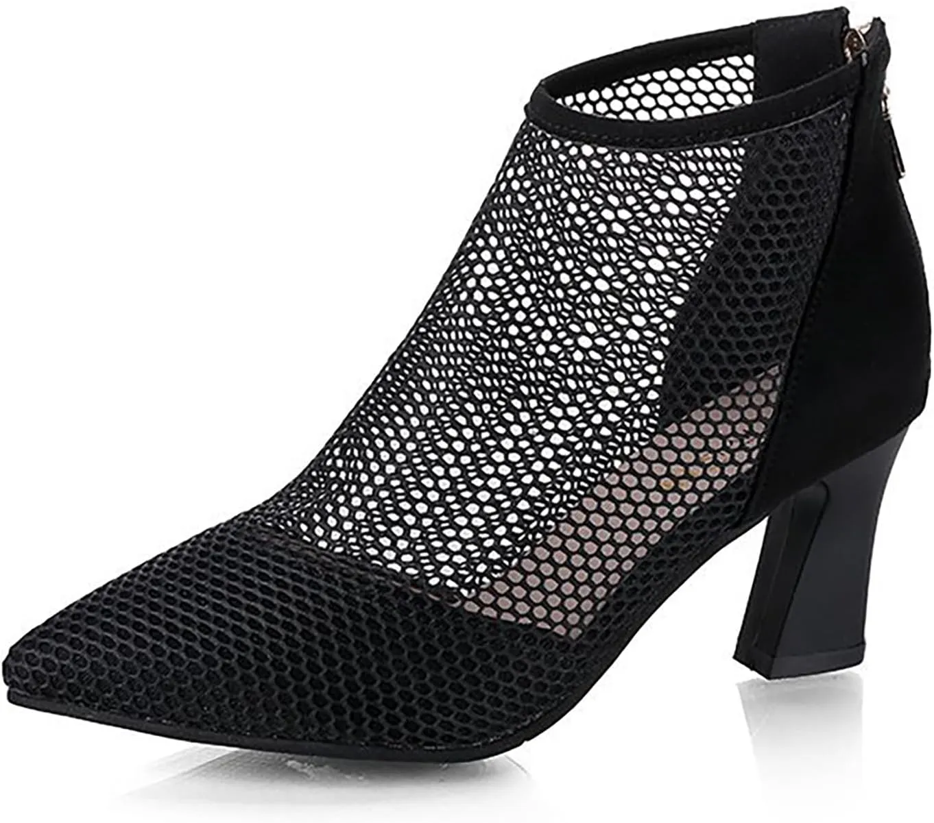 Ankle Boots for Women Mesh Pointed Heel Round Toe Lightweight Comfort Booties Slip on Ladies Fall Boots Dressy Retro Classic Boot
