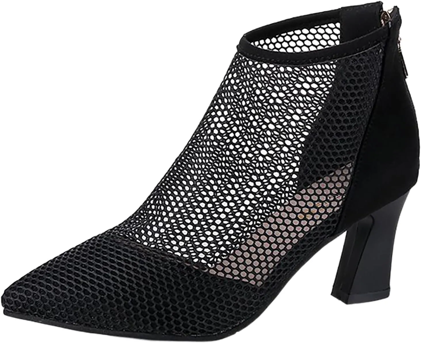 Ankle Boots for Women Mesh Pointed Heel Round Toe Lightweight Comfort Booties Slip on Ladies Fall Boots Dressy Retro Classic Boot