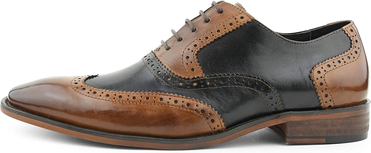 Asher Green AG100 - Men's Dress Shoes - Genuine Calf Leather Wingtip Oxfords - Two Tone and Multi Tone Mens Dress Shoes