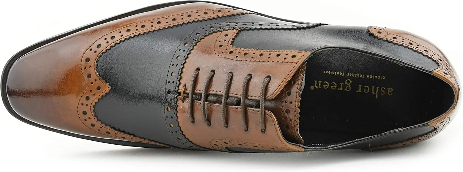 Asher Green AG100 - Men's Dress Shoes - Genuine Calf Leather Wingtip Oxfords - Two Tone and Multi Tone Mens Dress Shoes